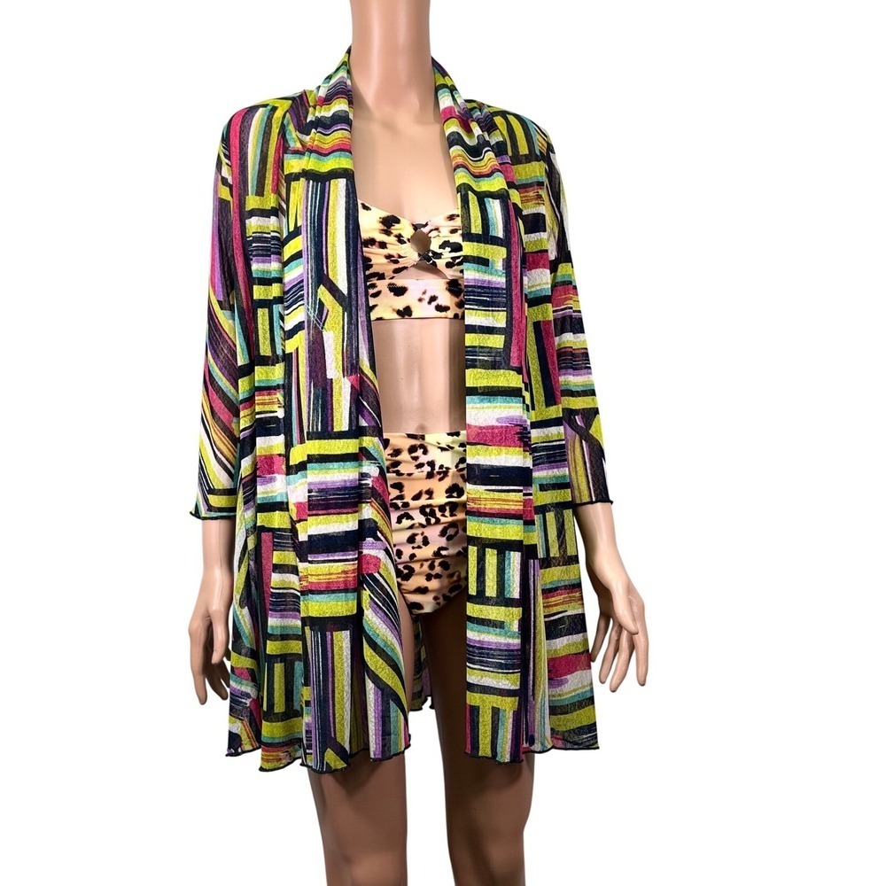 Ali Miles swim Cover-Up Colorful Geometric Print Swim Beach Pool Size M
